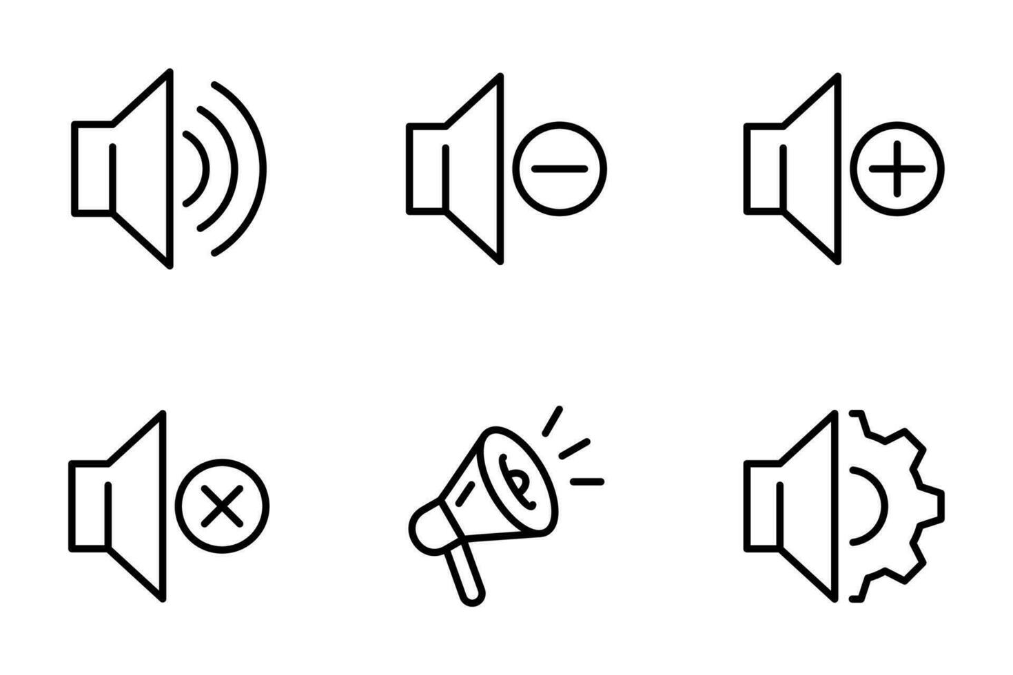 sonido íconos colocar. conjunto de sonido línea iconos sonido, volumen, icono colocar, cantando, multimedia, voz, ruido y canción vector