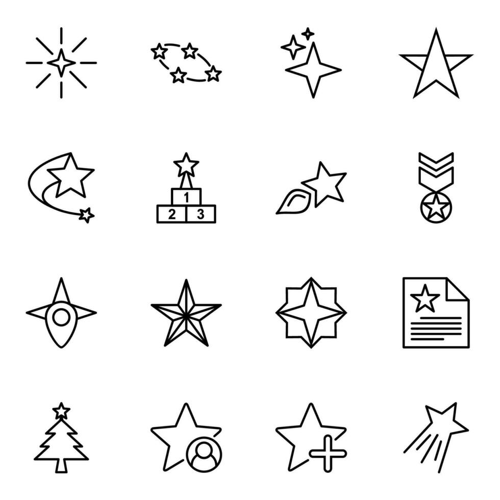 set of 16 star icons vector. star, rank, achievement, best, top, favorite and success vector