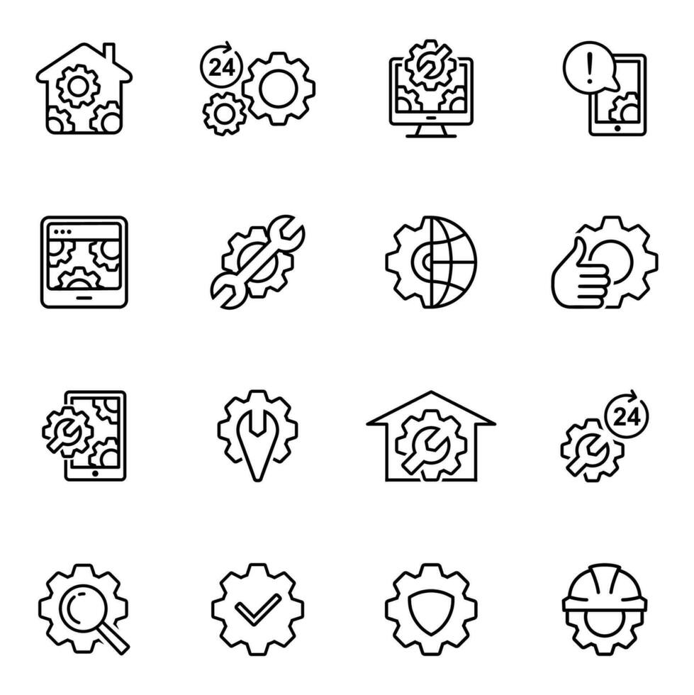 set of gear or cogwheel icons vector. gear and service line icons, cogwheel, gear, setting, work and system vector