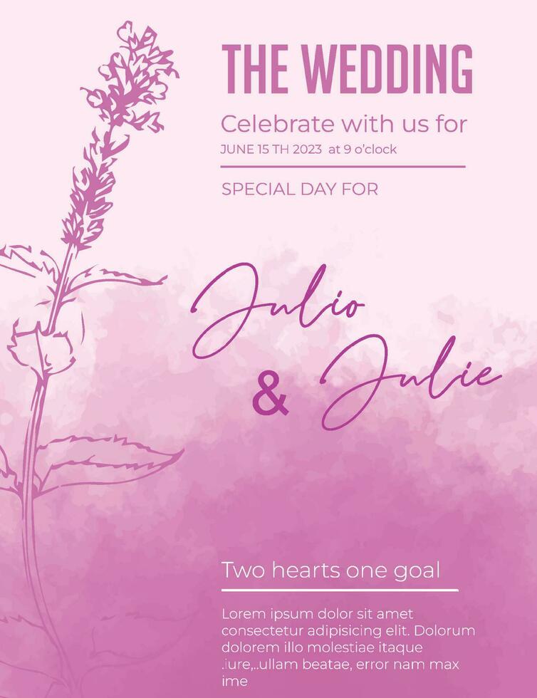 wedding greeting card template with watercolor background vector
