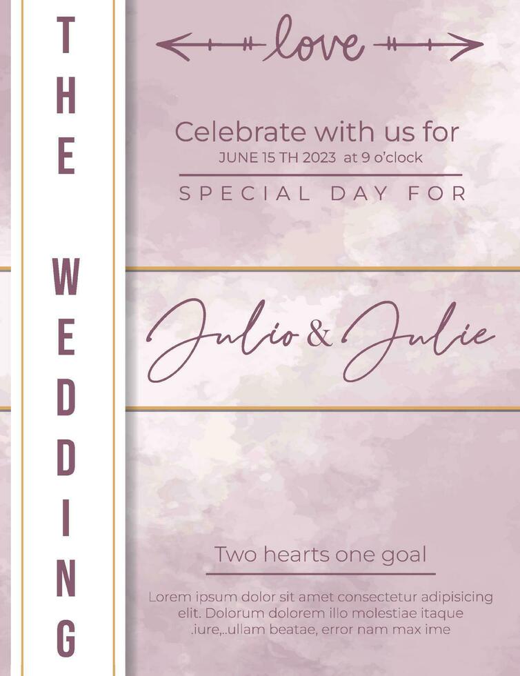 wedding greeting card template with watercolor background vector