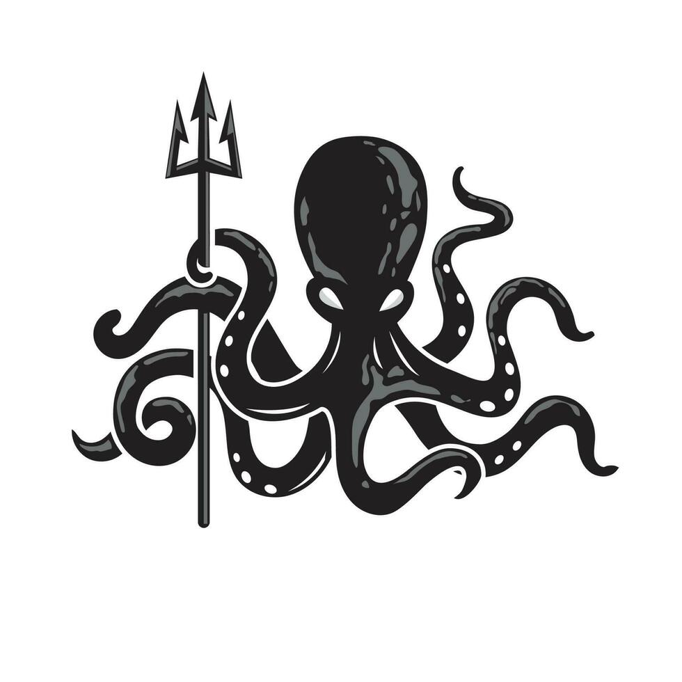 Beautiful  Octopus or kraken holding trident vector