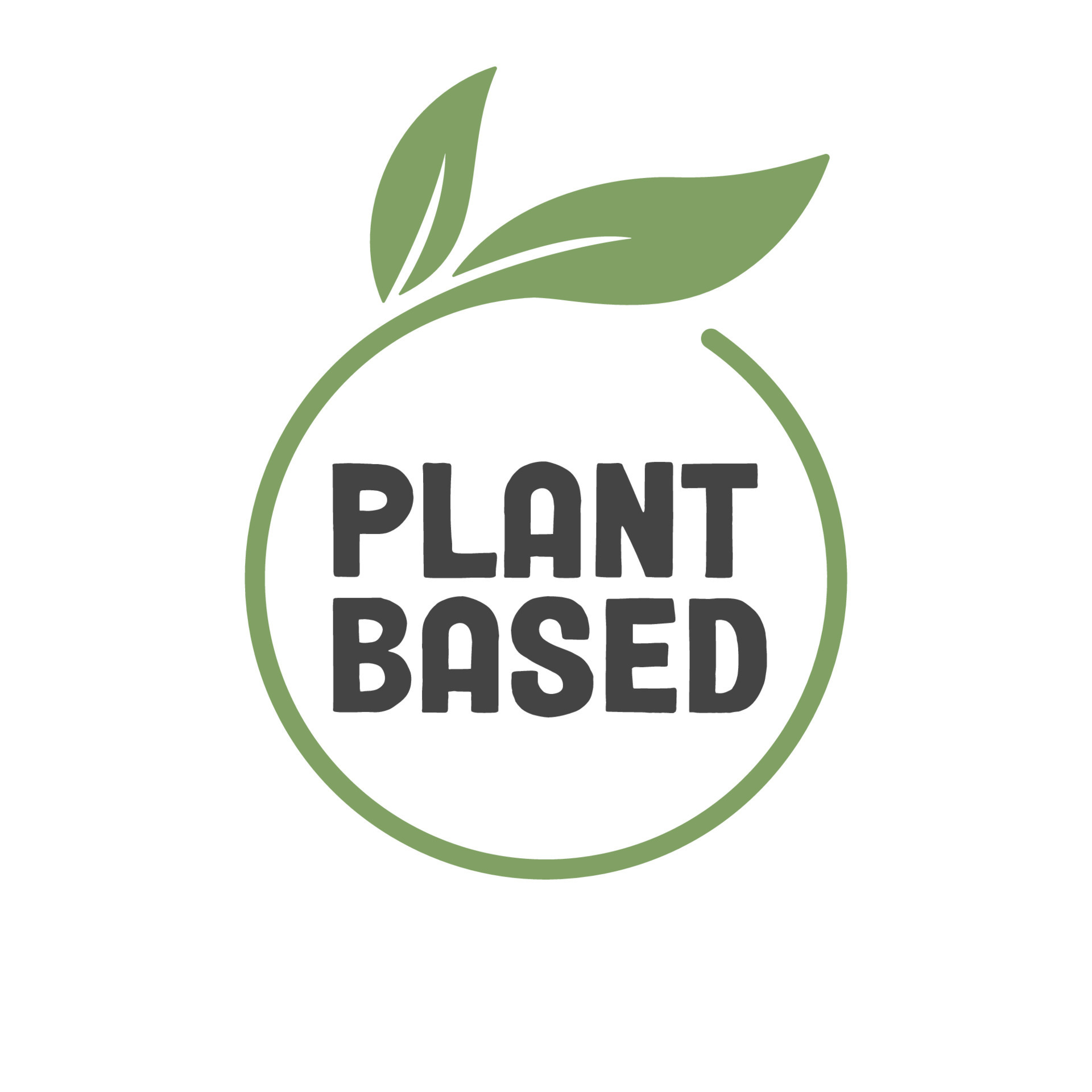 Plant based logo. Circular shape base with plant leaf. Vegan and