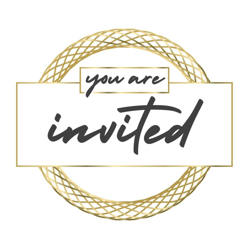 You are invited. Elegant design for cards and invitations. Handwriting style text with linear golden frames. vector