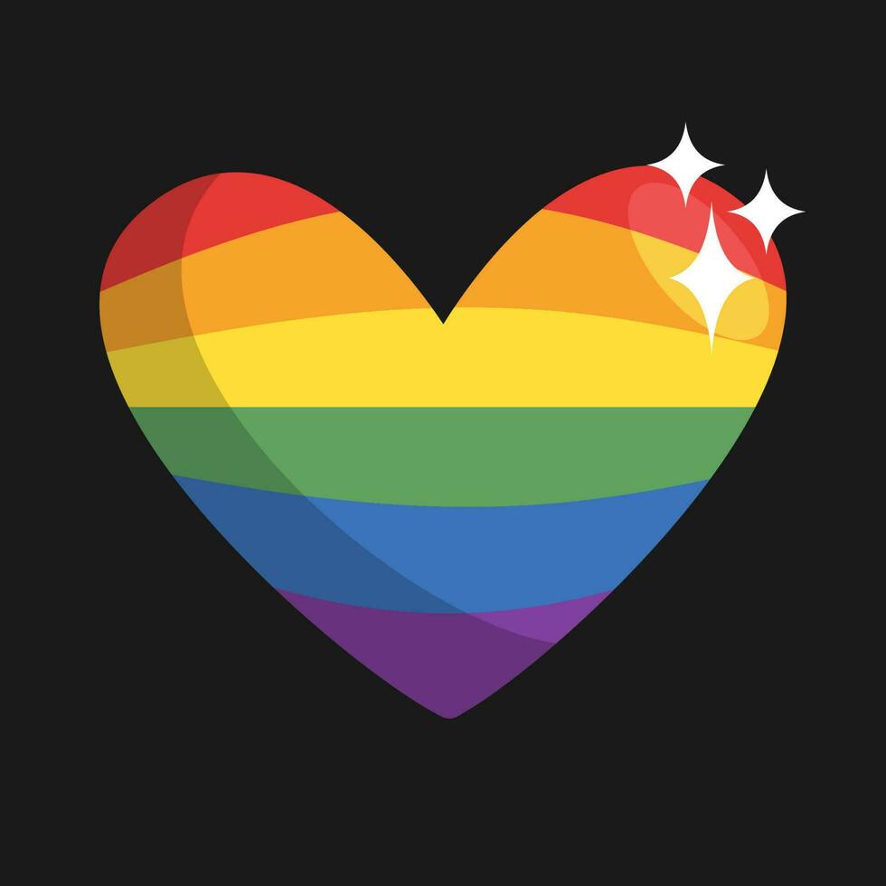 lgbt orgullo corazón. arco iris bandera amor símbolo. diversidad y libertad. plano estilo vector icono con oscuridad y chispas.