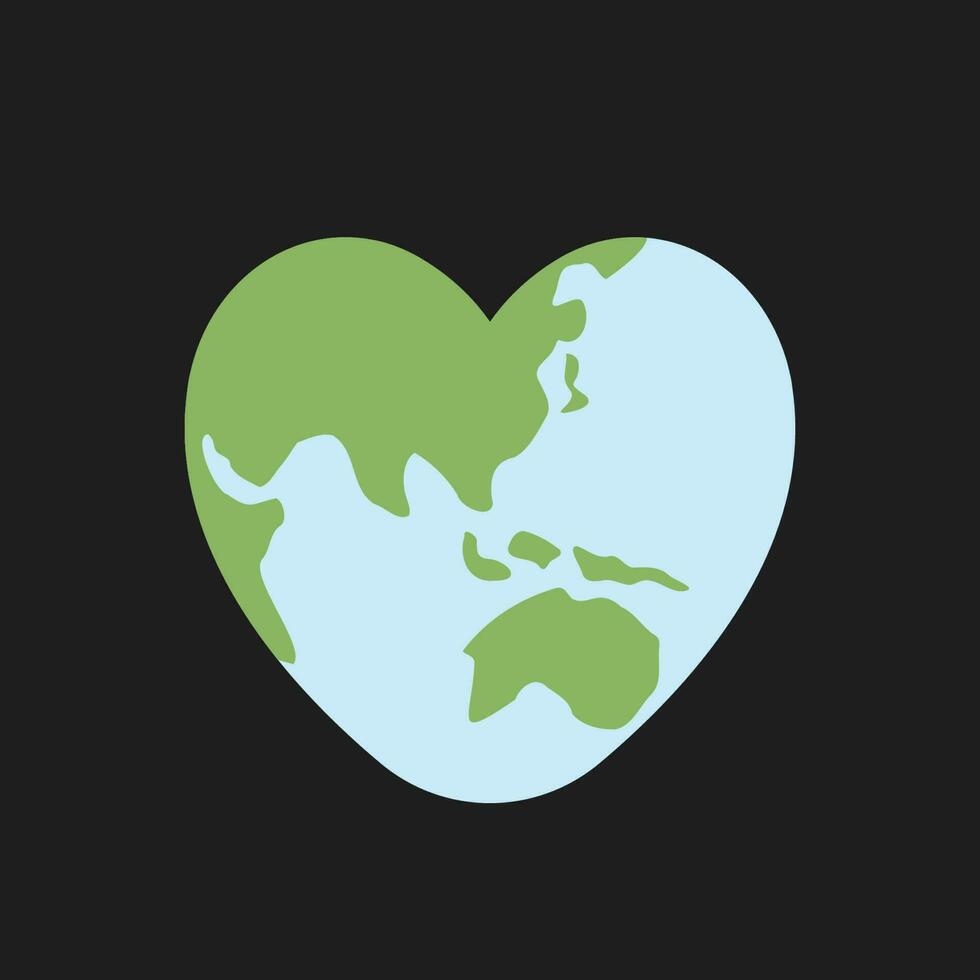 Heart shaped earth. Environment care. Save and love the planet. vector