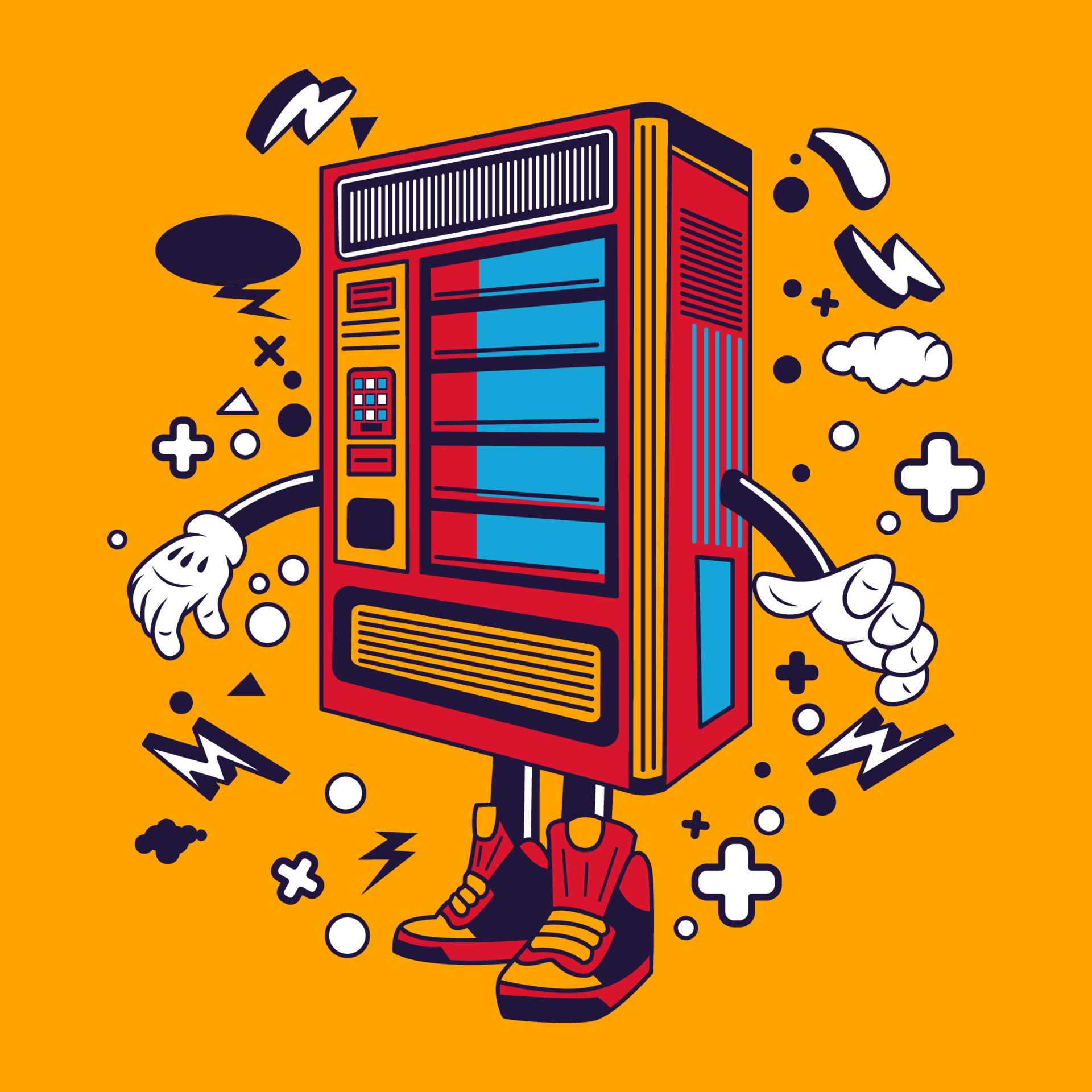 vending machine Cartoon Character Sticker Vector Stock Illustration