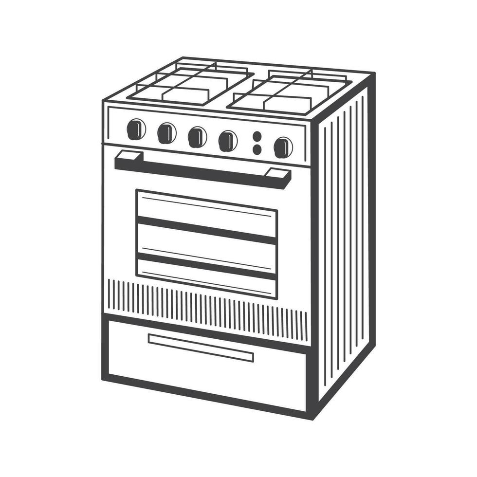 Retro Freestanding Cooker  Vector Stock Illustration vintage Gas coocker oven grill