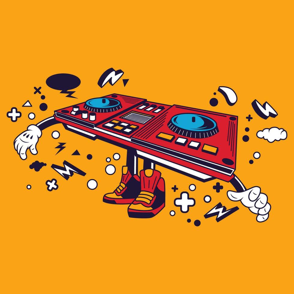 DJ Console Cartoon Character Sticker Vector Stock Illustration