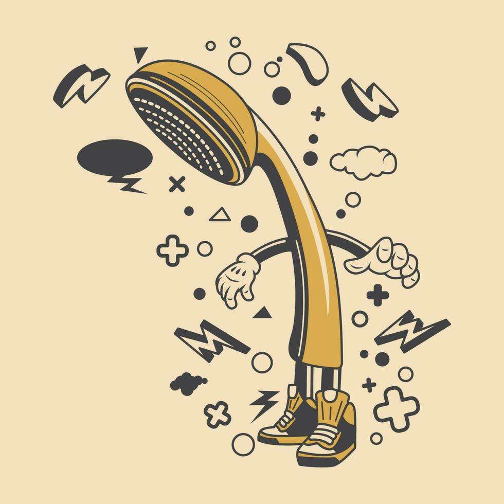 Retro Bathroom Shower Cartoon Character Vector Illustration