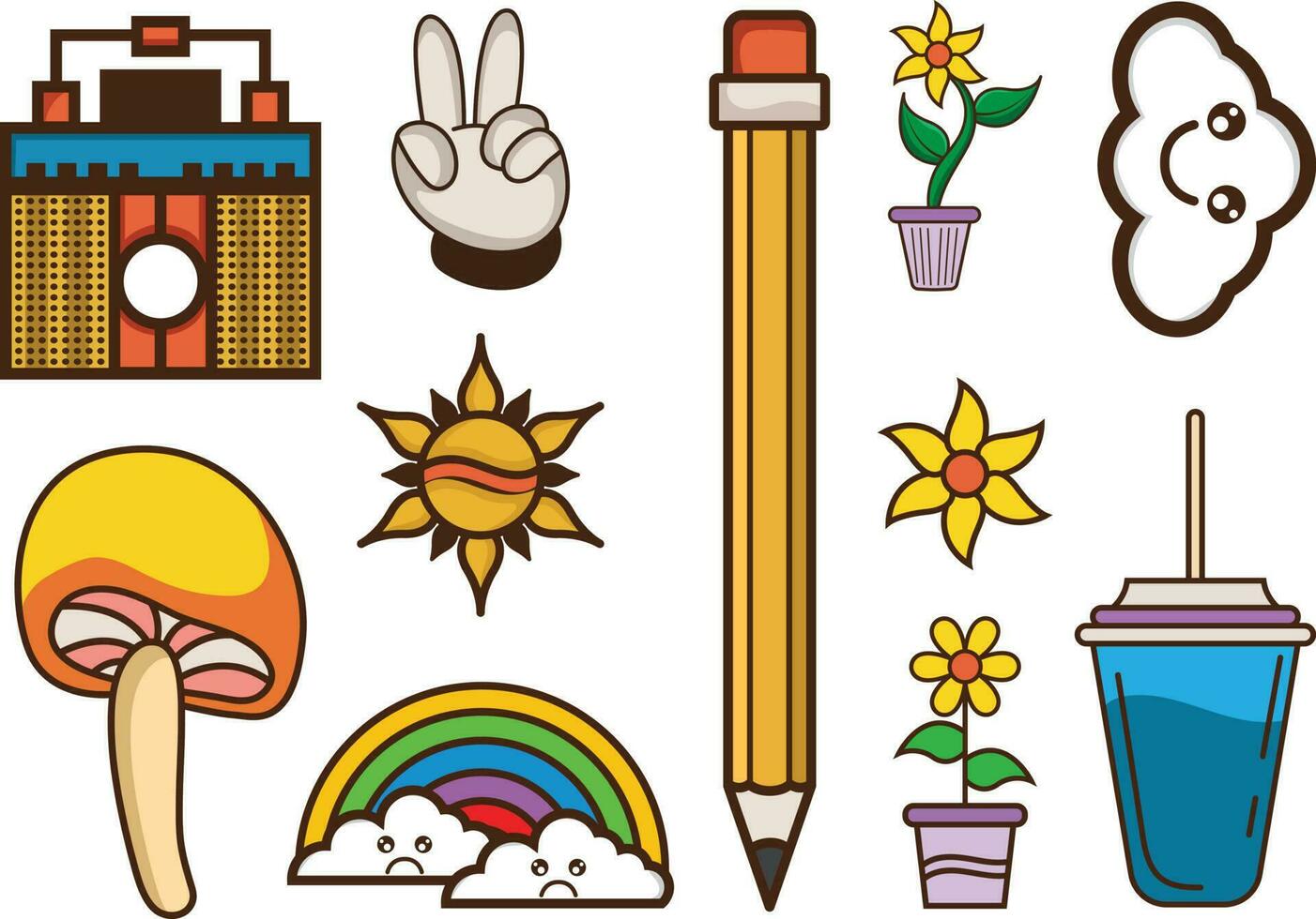 Hand drawn 90's Retro element Clipart collection set. vector