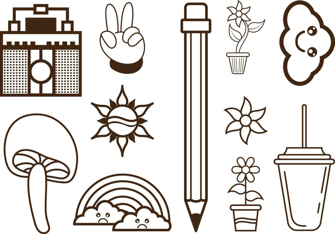 Hand drawn doodle 90's Retro element Clipart collection set. vector