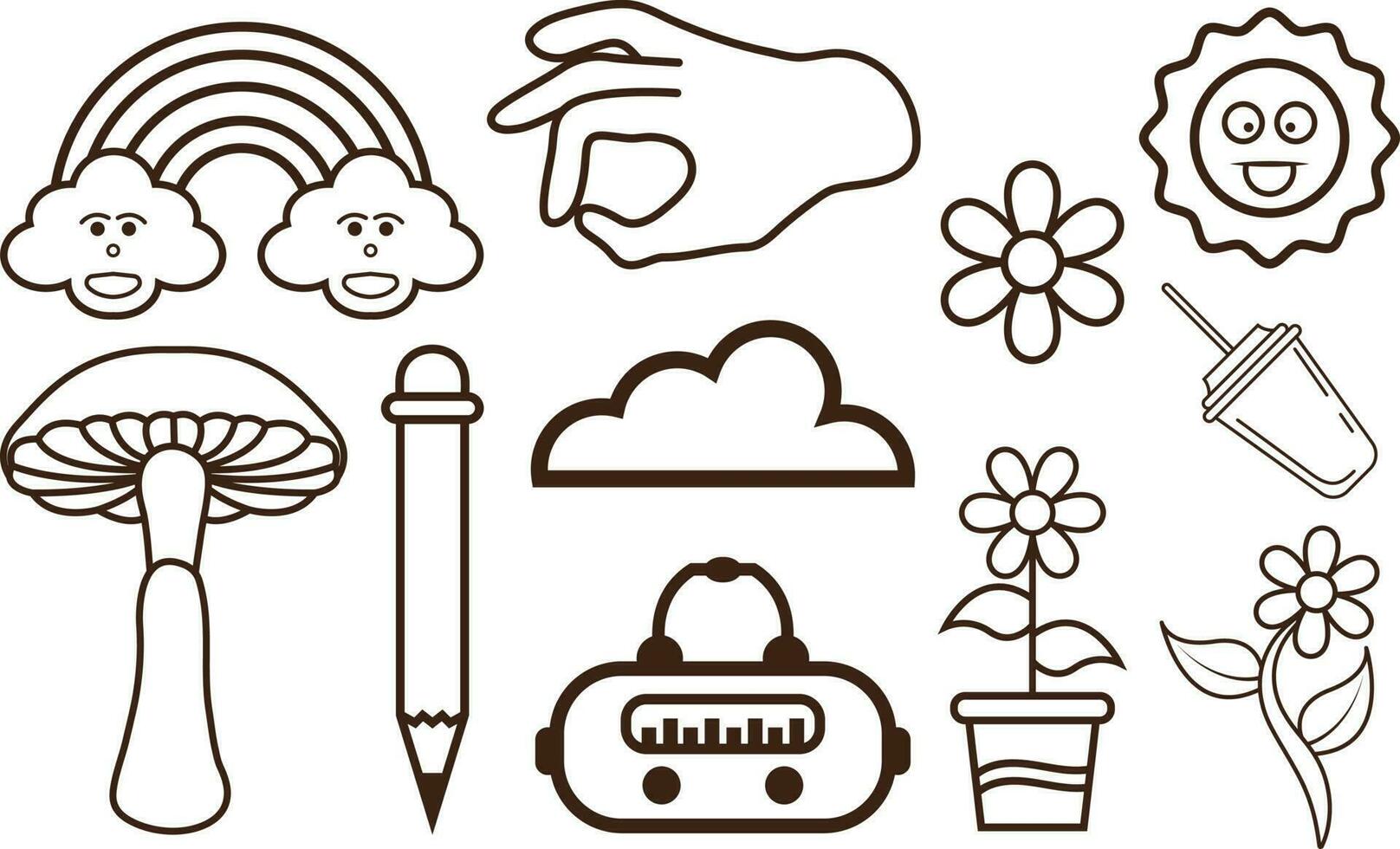 Hand drawn doodle 90's Retro element Clipart collection set. vector