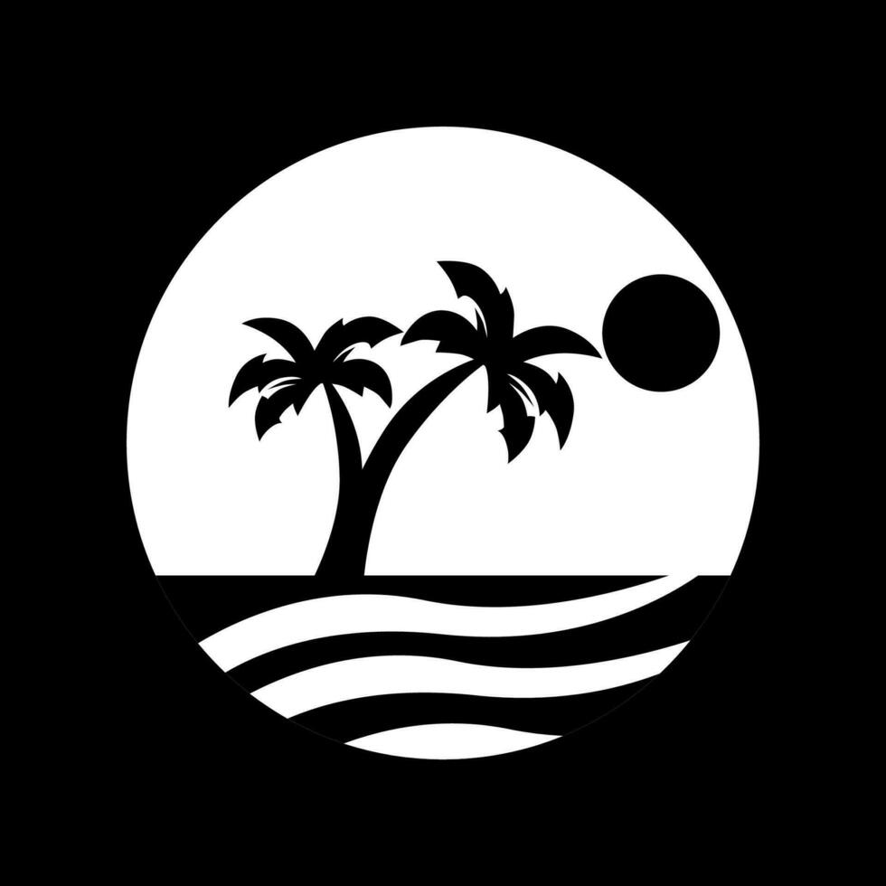 beach logo black white silhouette flat design vector