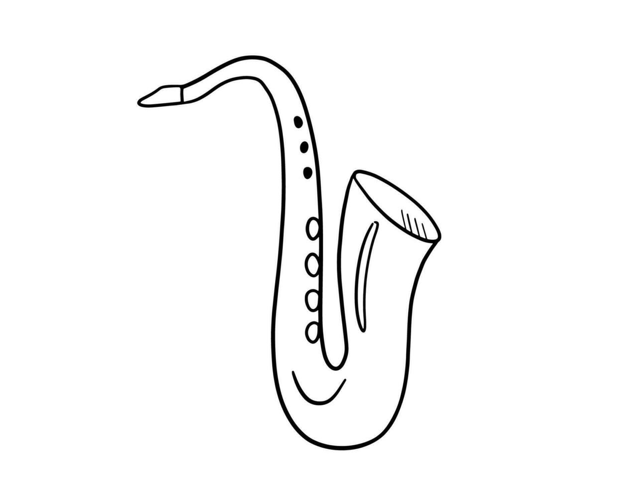 saxofón contorno garabatear icono. jazz musical instrumento. vector línea ilustración aislado en blanco.
