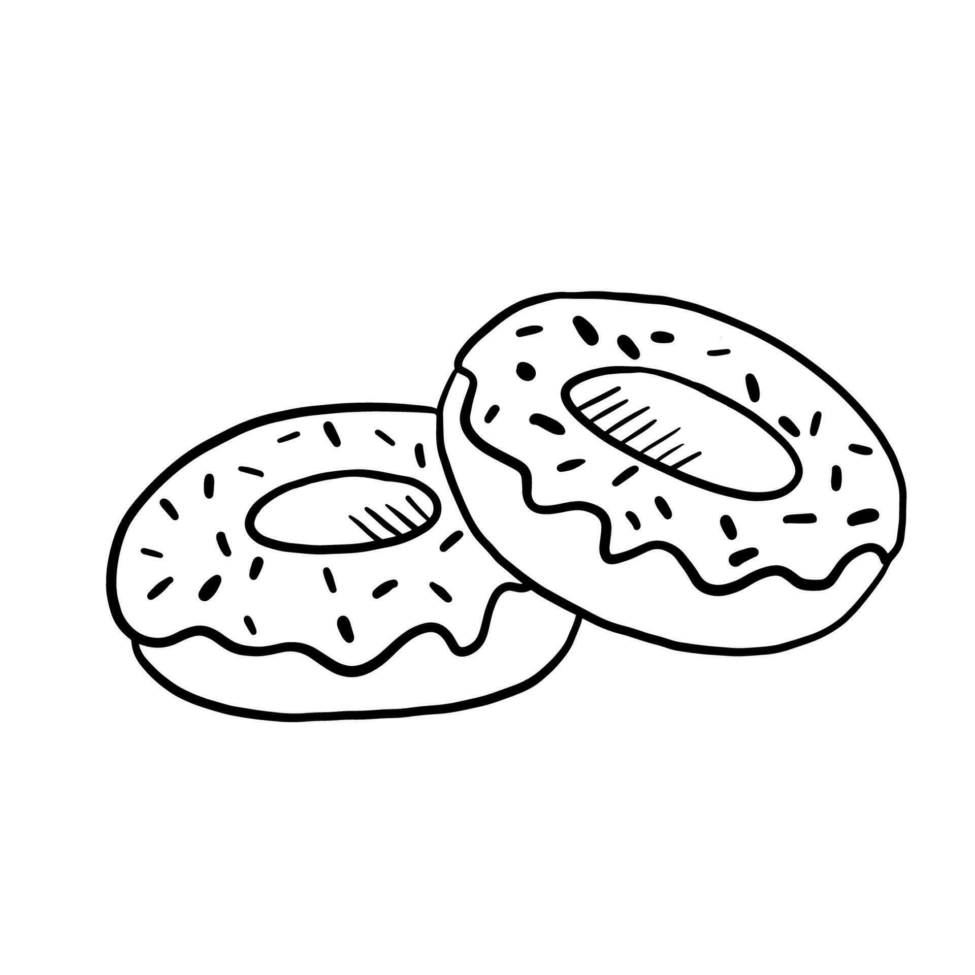 Donut black and white outline icon. Line sweet isolated on white
