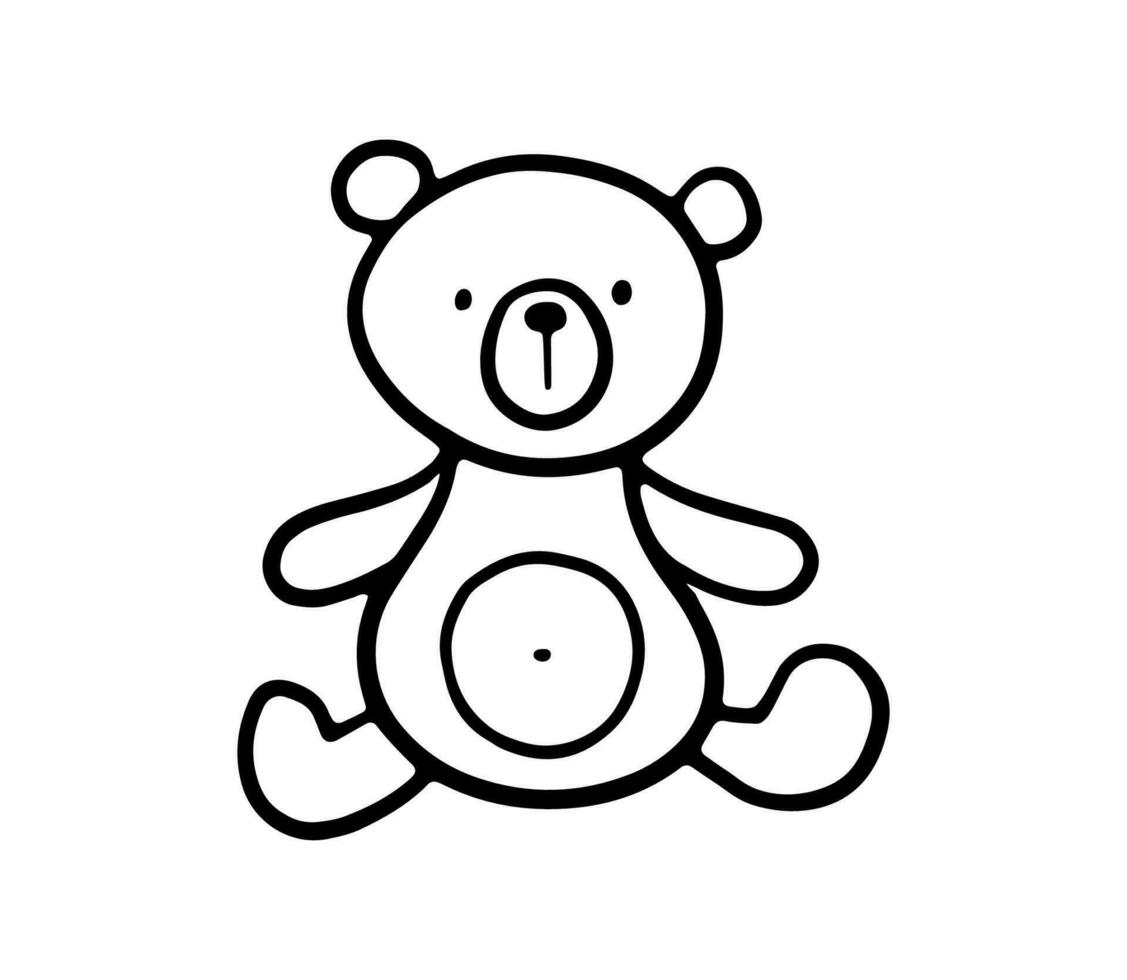 Cute bear toy sketch. Simple vector doodle outline illustration isolated on white