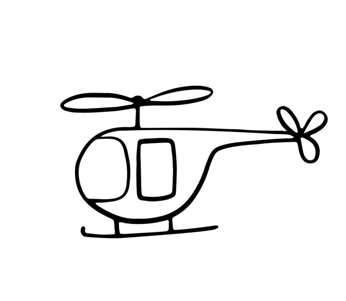 Helicopter doodle hand drawn vector illustration. Cute outline sketch