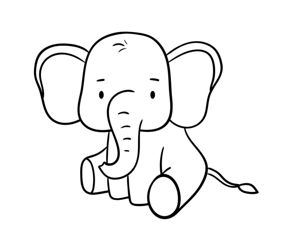 Cute elephant for coloring book. Vector baby animal isolated on white background.