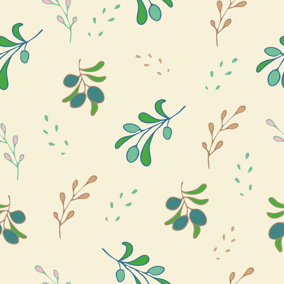 Seamless pattern olives and leaves vector