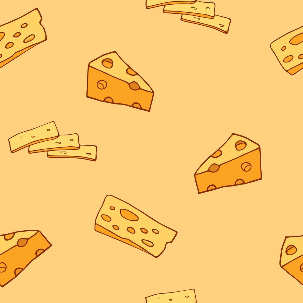seamless pattern of cheese slice vector on a yellow background for wallpaper, wrapping, packing, textile, and backdrop.