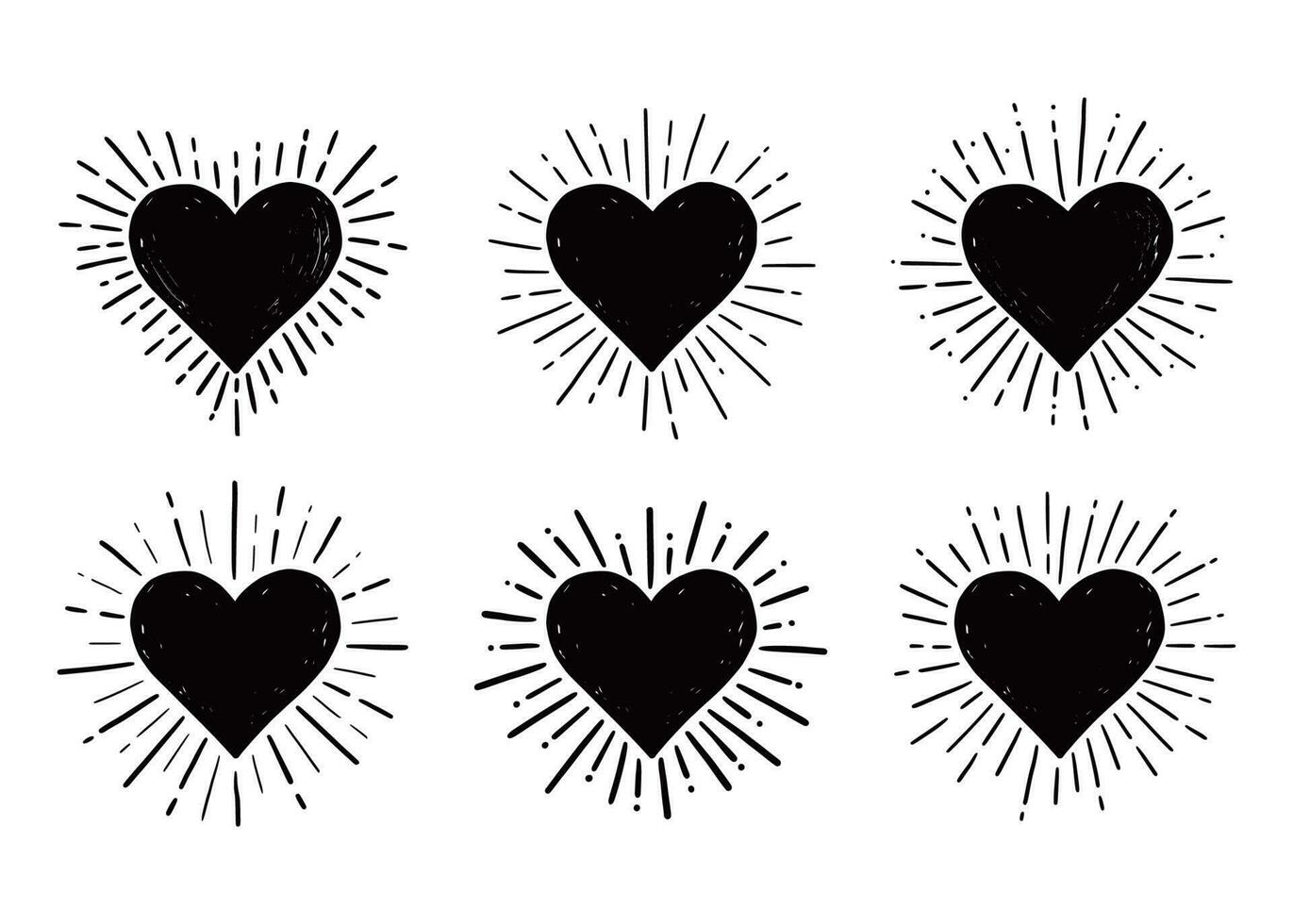 Heart hipster sunburst. Hand drawn vector