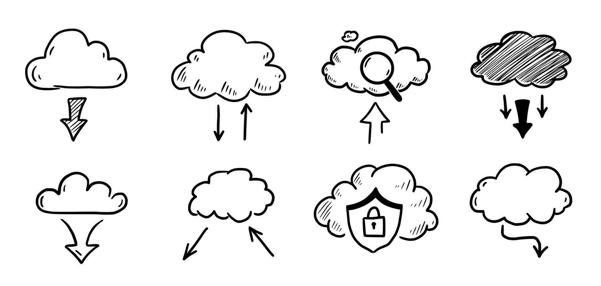 Doodle data server cloud set vector