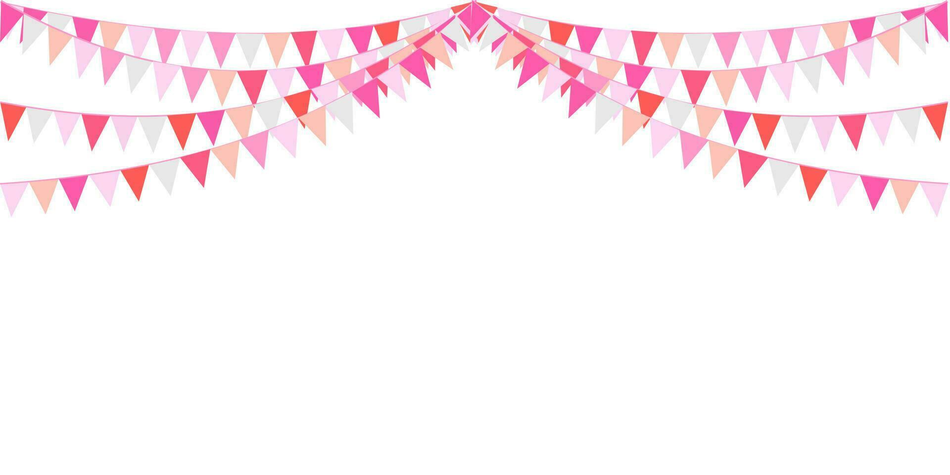 The sweet pink color of garland, bunting flags. Banner background. Baby girl, Valentine, party, wedding, greeting, party, marry me, birthday, Valentine's day concepts. vector