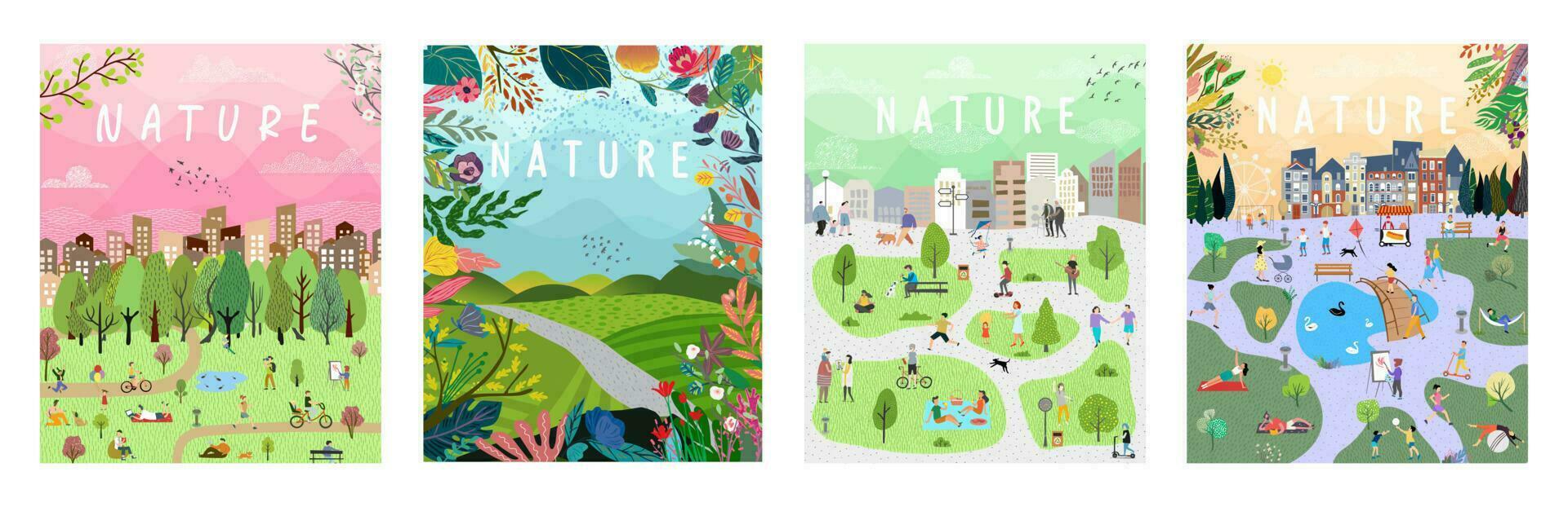 naturaleza y paisaje, contemporáneo artístico póster. vector