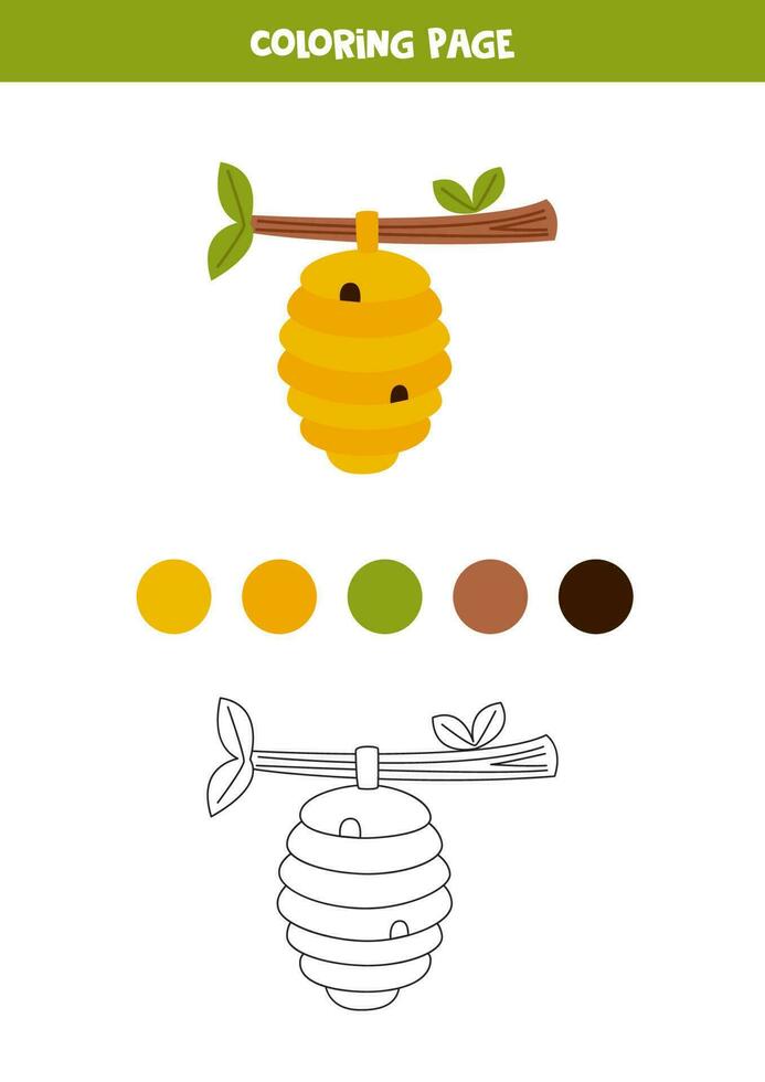 Color cartoon beehive. Worksheet for kids. vector