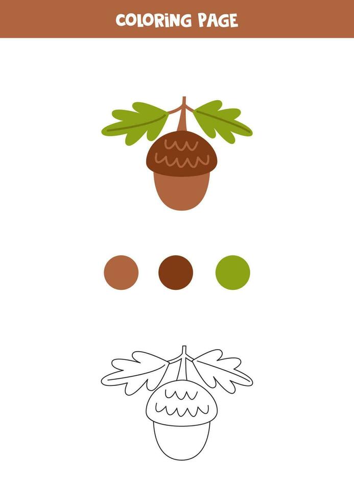 Color cartoon acorn. Worksheet for kids. vector