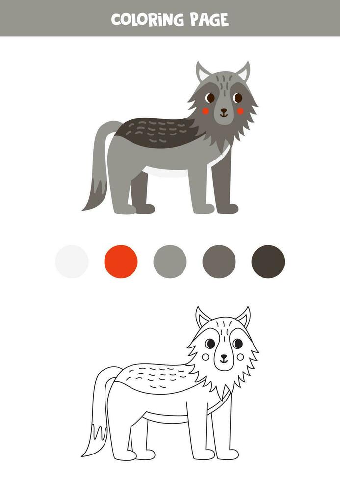 Color cute cartoon wolf. Worksheet for kids. vector