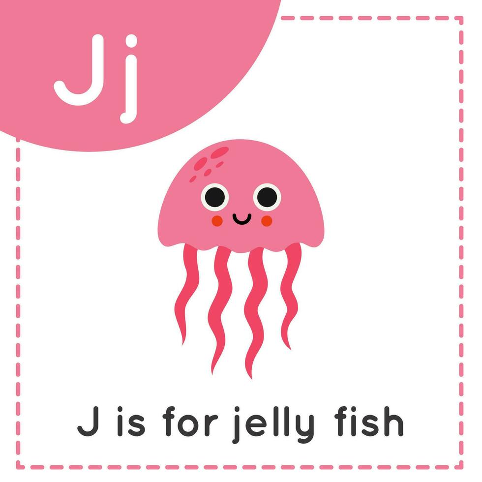 Learning English alphabet for kids. Letter J. Cute cartoon jelly fish. vector