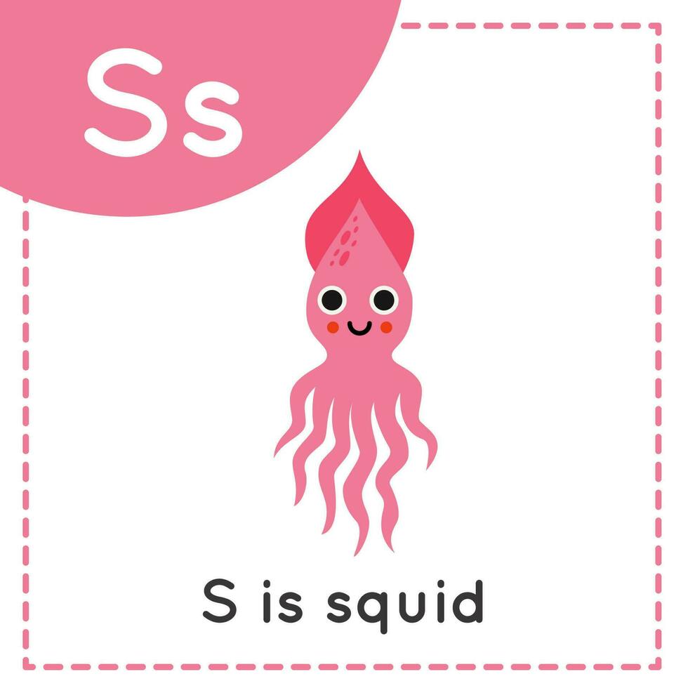 Learning English alphabet for kids. Letter S. Cute cartoon squid. 23811714  Vector Art at Vecteezy