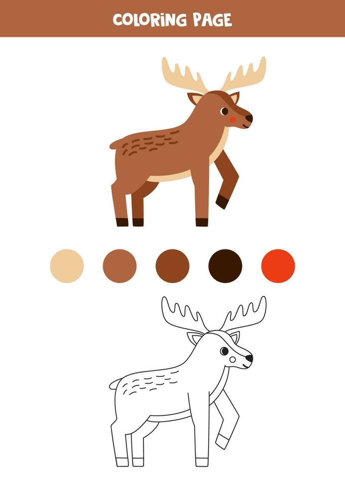 Color cute cartoon moose. Worksheet for kids. vector