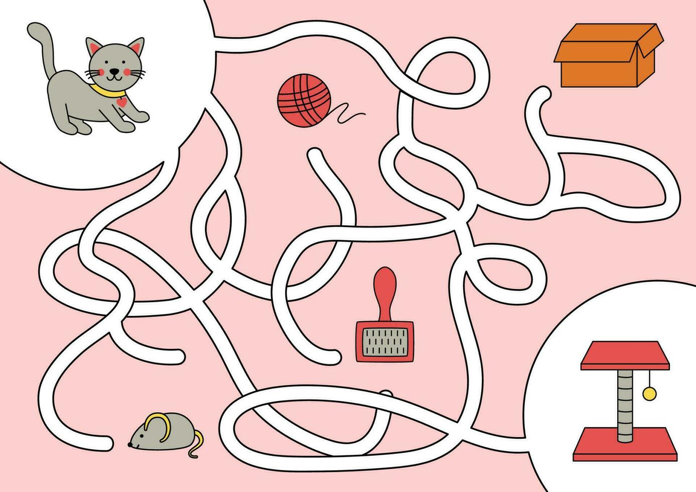 Maze with cute cartoon cat. Logical game for kids. vector