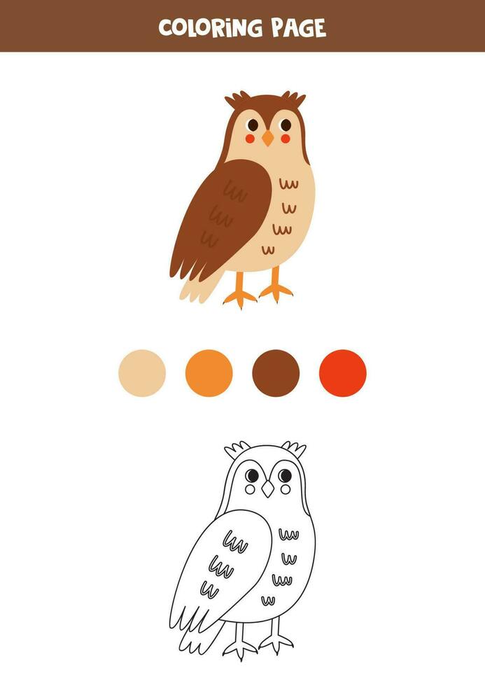 Color cute cartoon owl. Worksheet for kids. vector