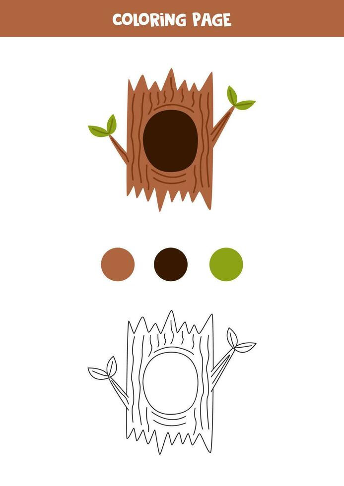 color dibujos animados árbol hueco. hoja de cálculo para niños. vector