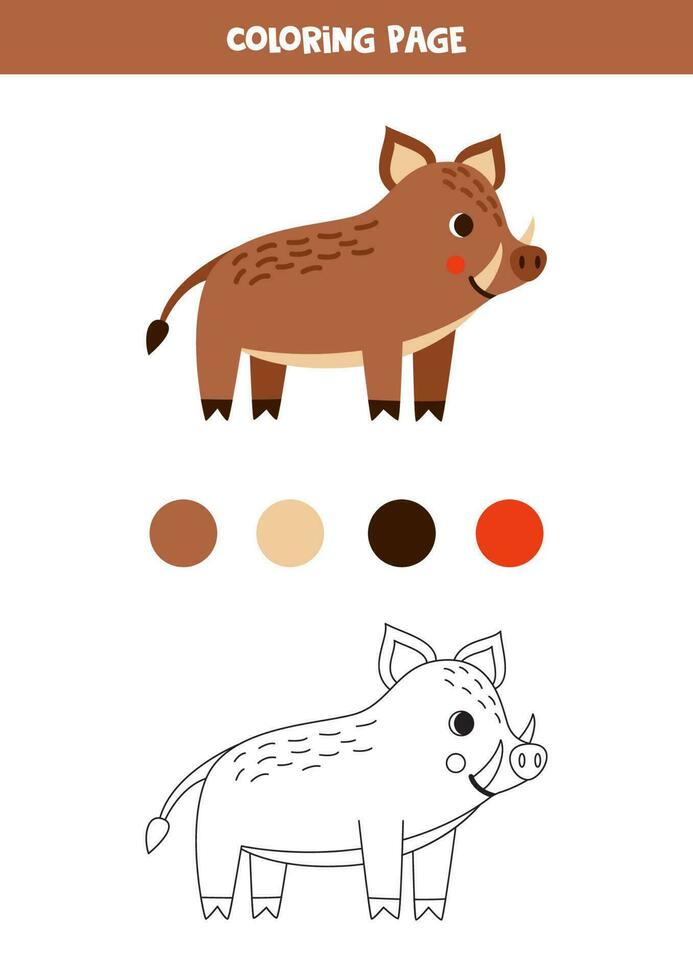 Color cute cartoon boar. Worksheet for kids. vector
