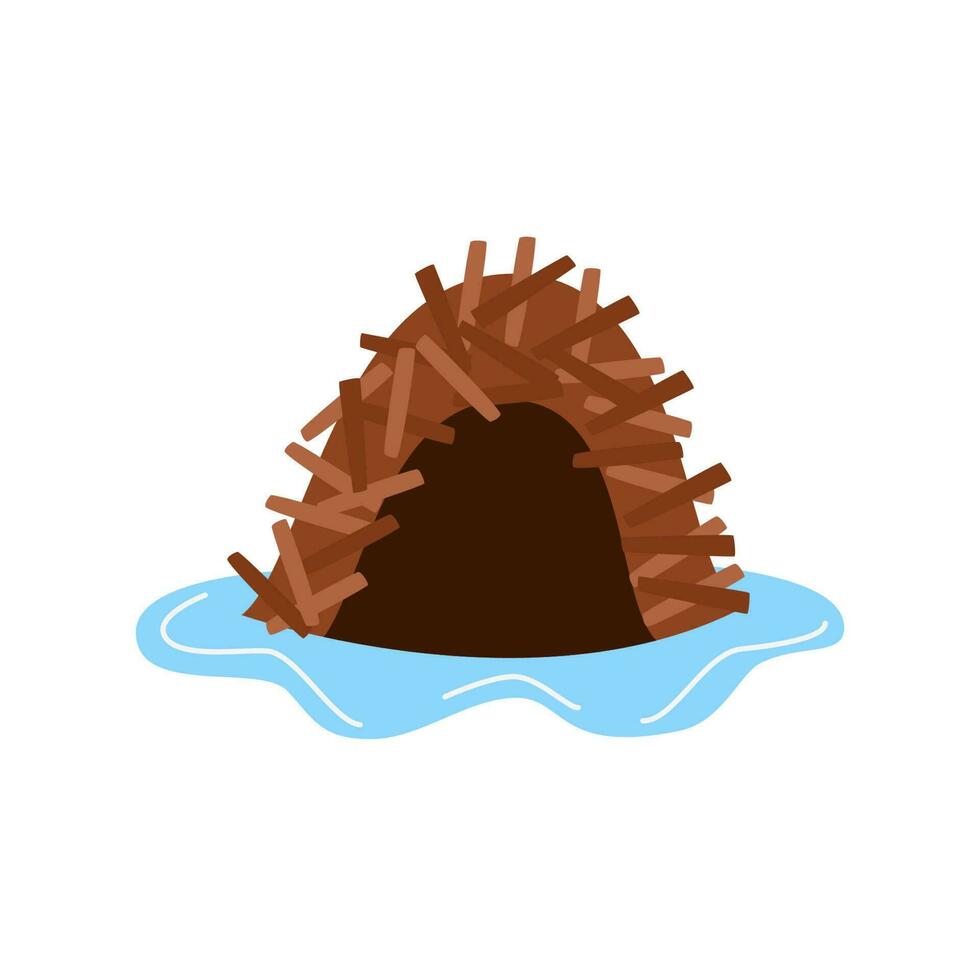 Vector illustration of cartoon beaver lodge isolated on white background.