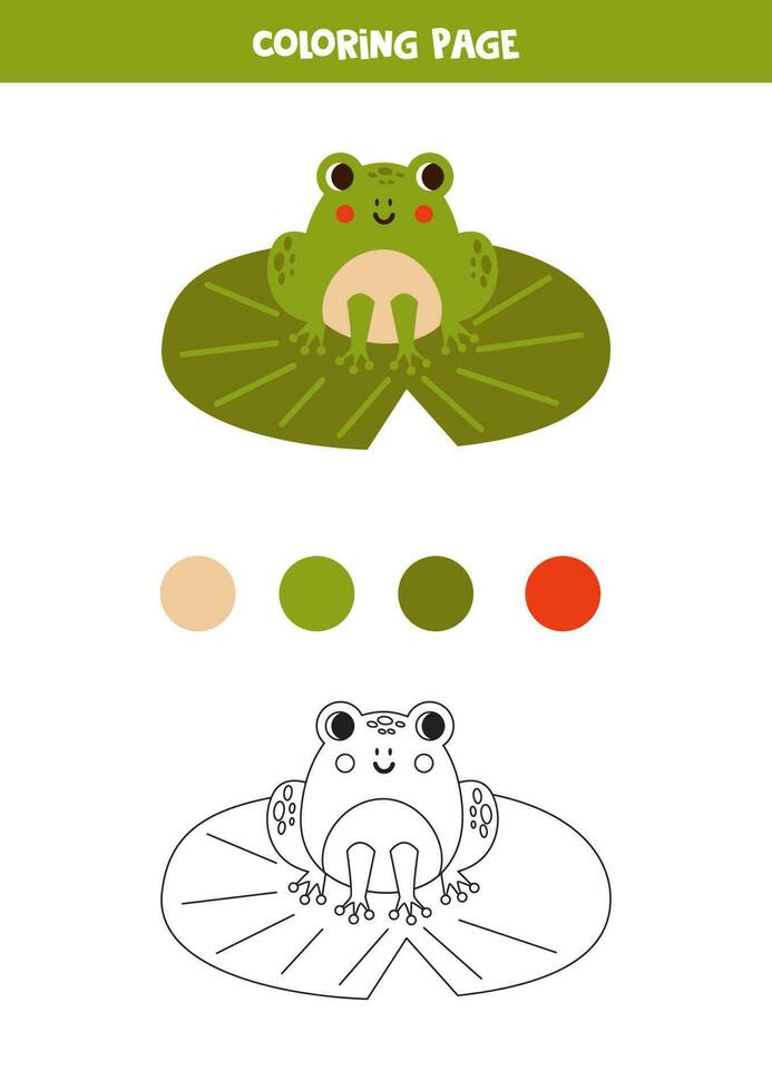 Color cute cartoon frog. Worksheet for kids. vector