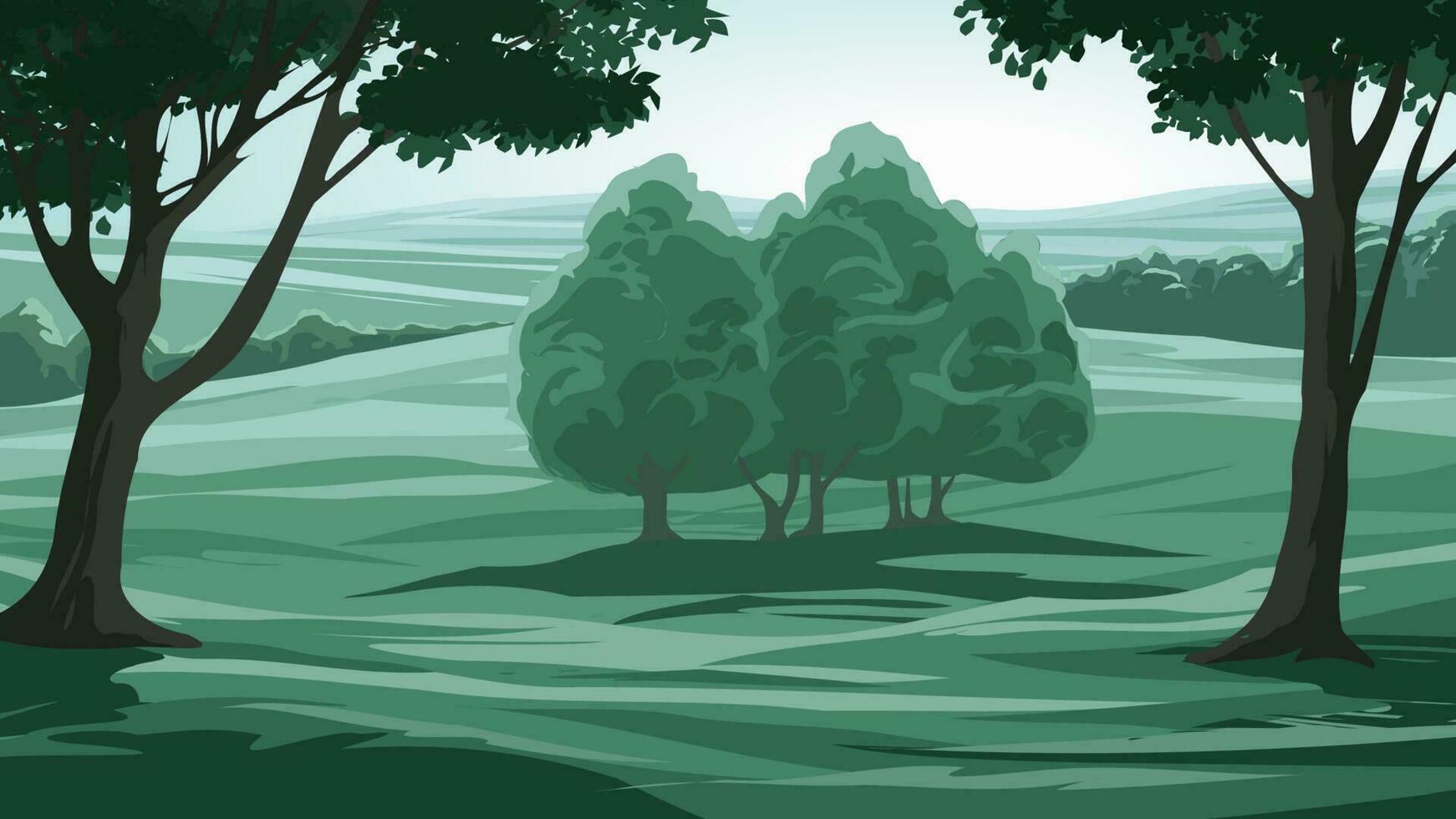 Vector illustration of summer field in countryside with sunrise in background