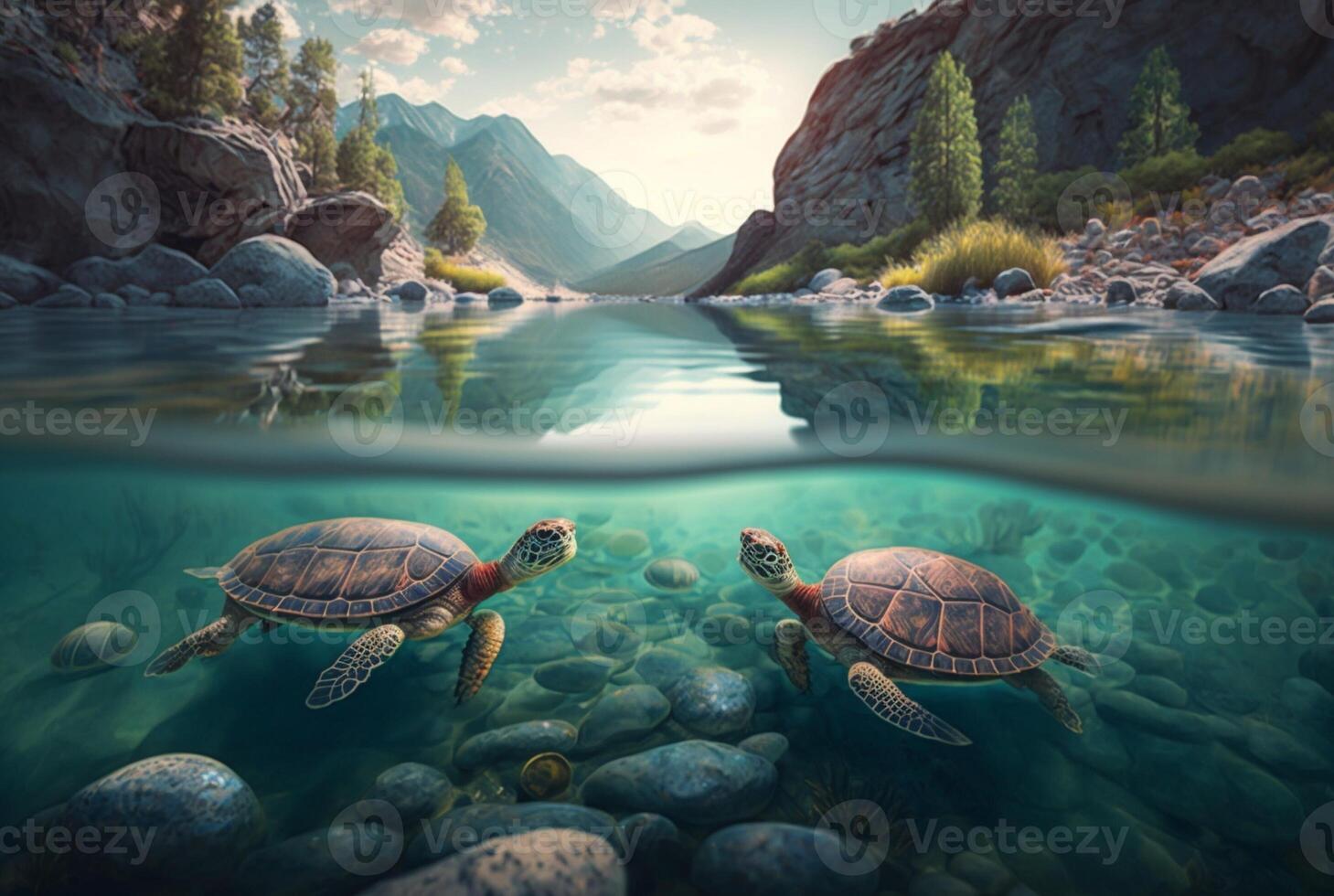 turtles in a beautiful river. photo