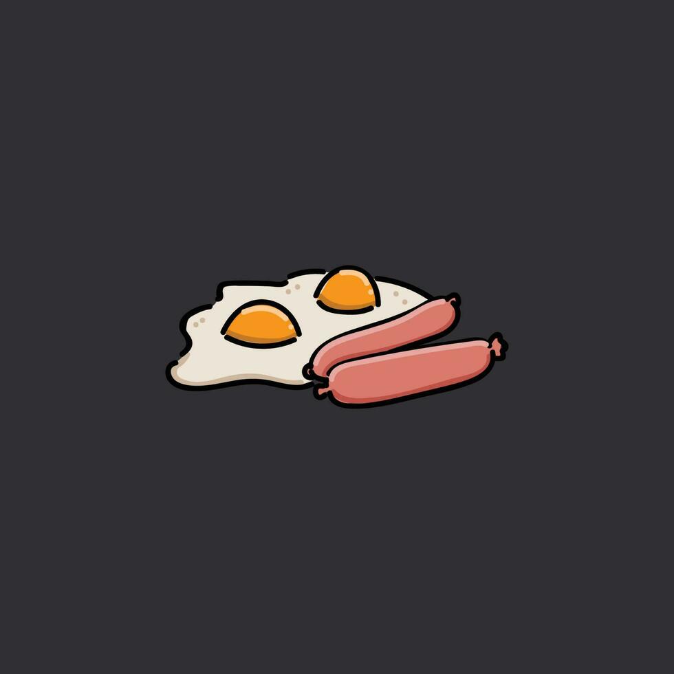 two eggs and two sausages vector illustration design with black background