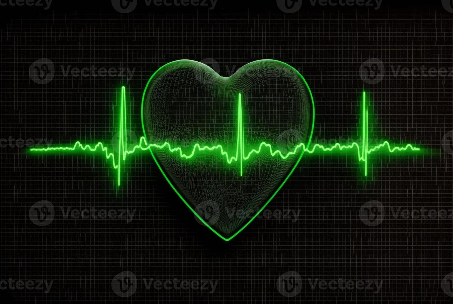 Illustration with heart and heartbeat graphic, dark background. photo