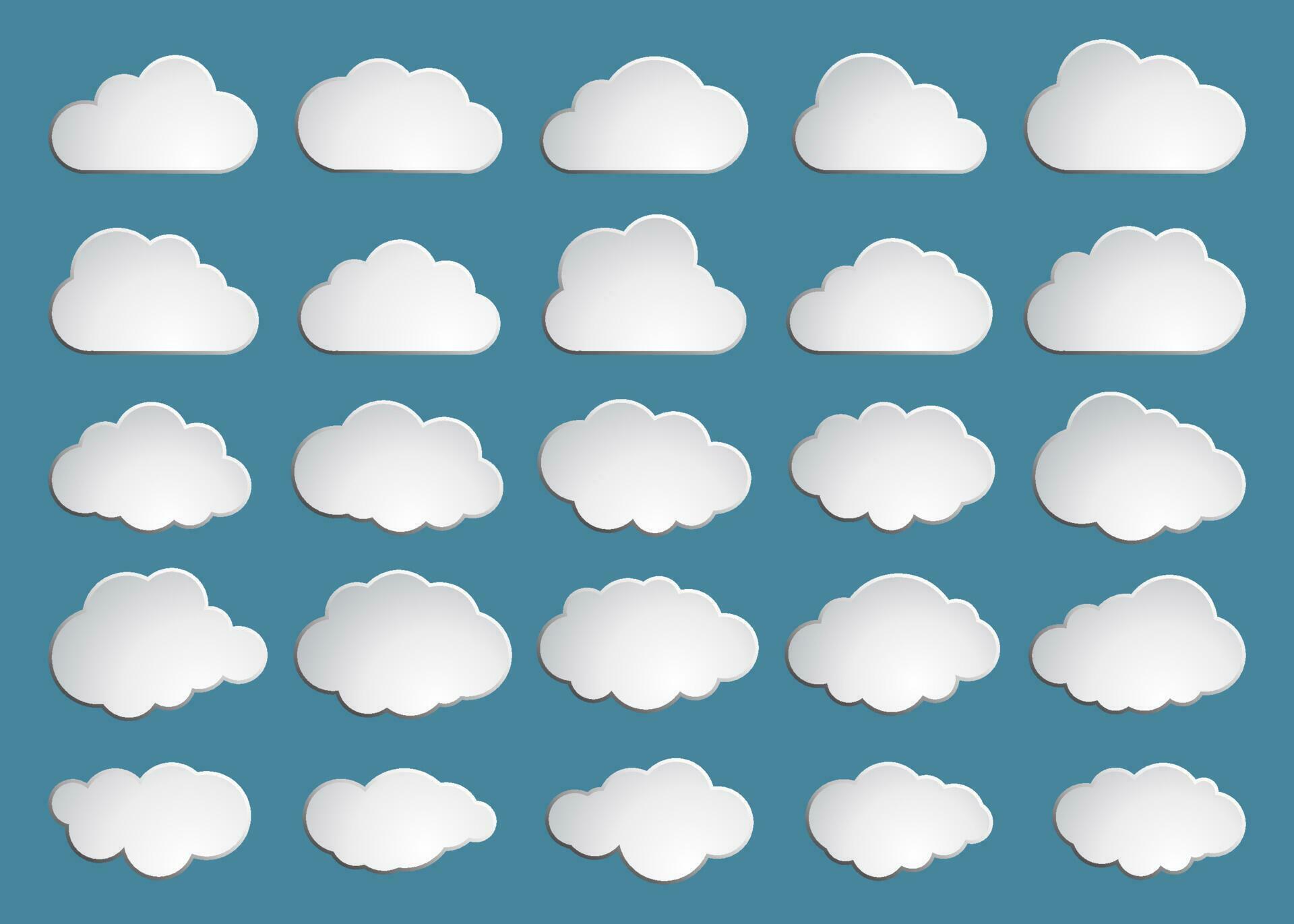 Cloud. Abstract white cloudy set isolated on blue background. Vector