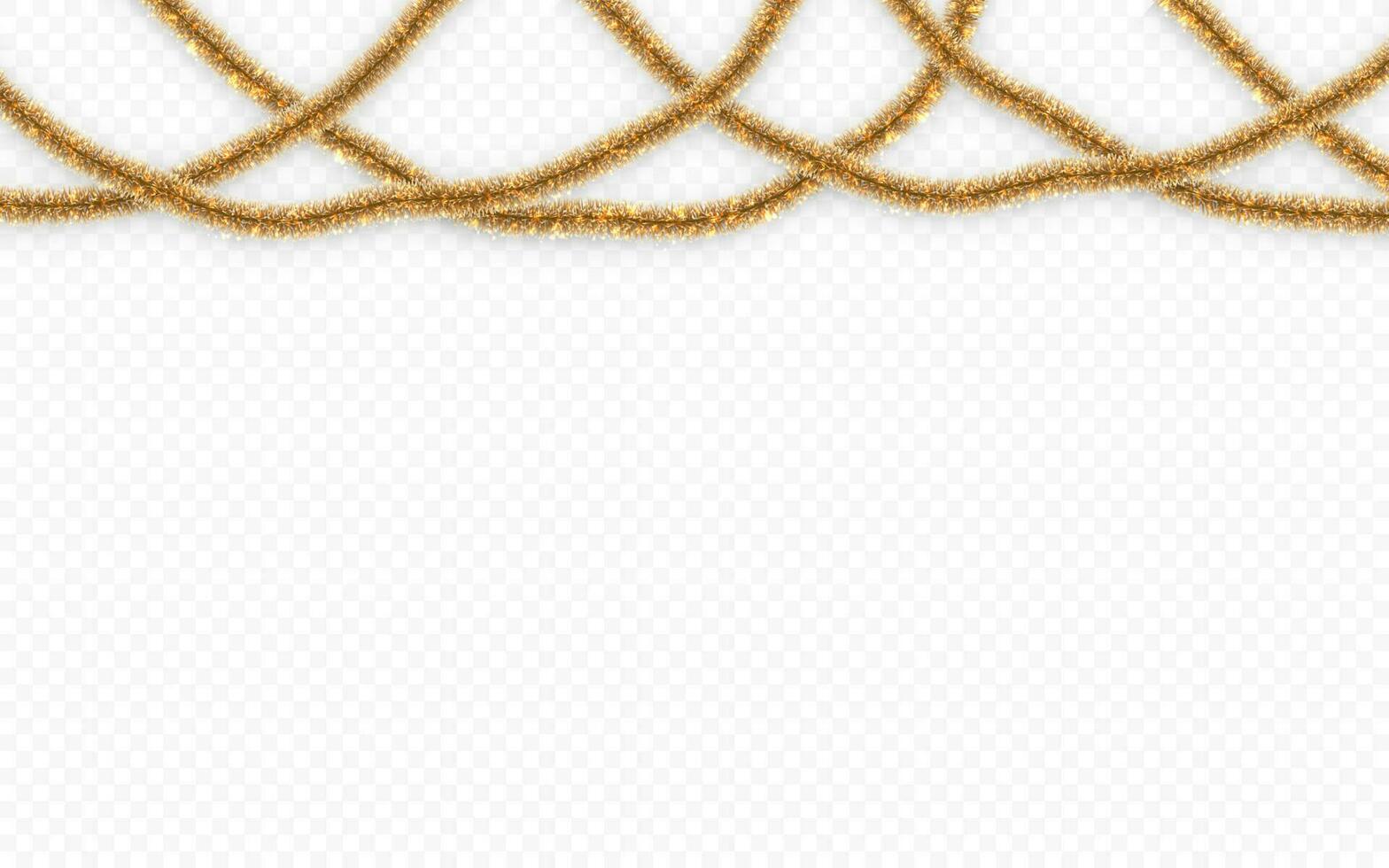 Christmas or New Year traditional decorations. Hanging glitter Xmas tinsel garland. Decor element. Vector illustration