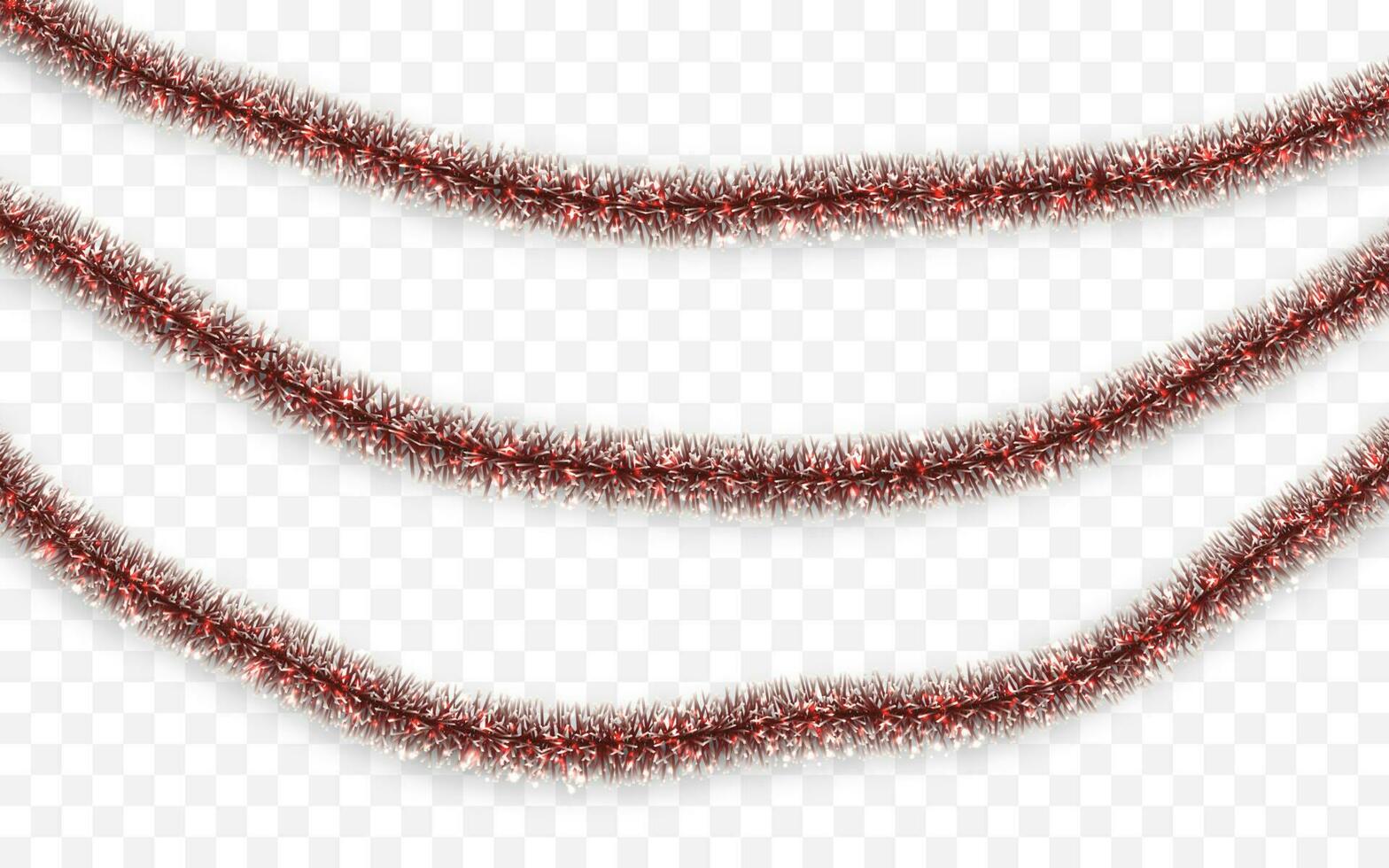 Christmas or New Year traditional decorations. Hanging glitter Xmas tinsel garland. Decor element. Vector illustration