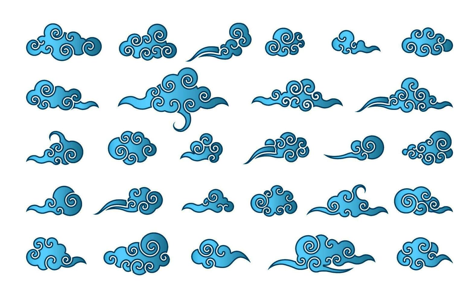 Cloud in Chinese style. Abstract blue cloudy set isolated on white background. Vector illustration