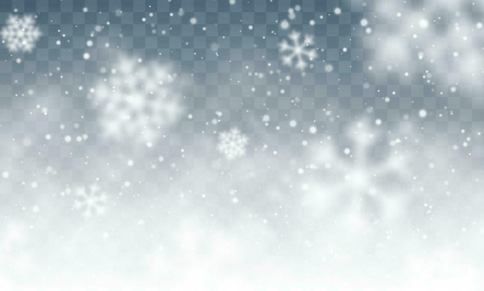 Christmas snow. Falling snowflakes on dark blue background. Snowfall. Vector illustration